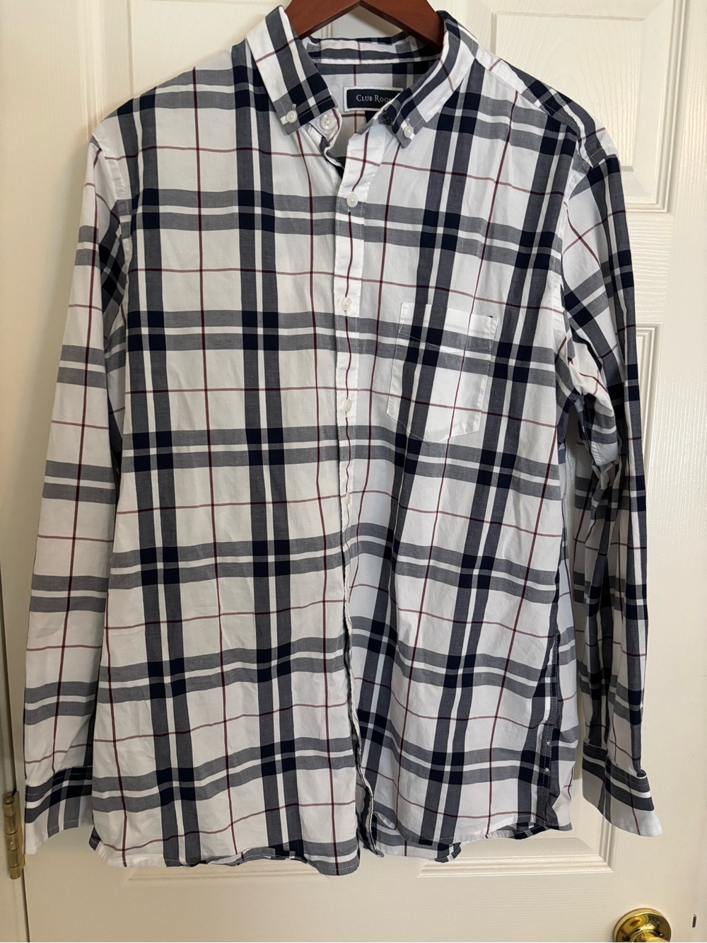 Club Room White Navy and Gray Plaid Button-Down Shirt